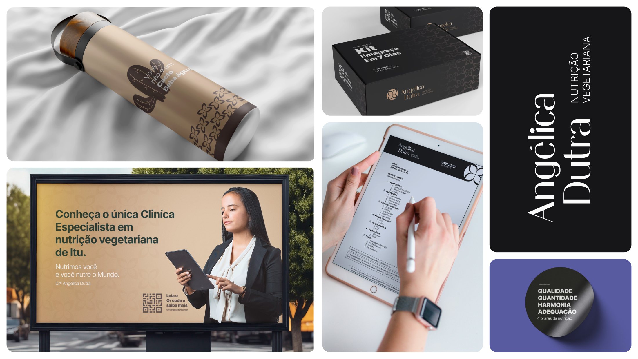 Aplicaciones — botella, kit, cartel exterior, recetario, tarjetas y stickers
