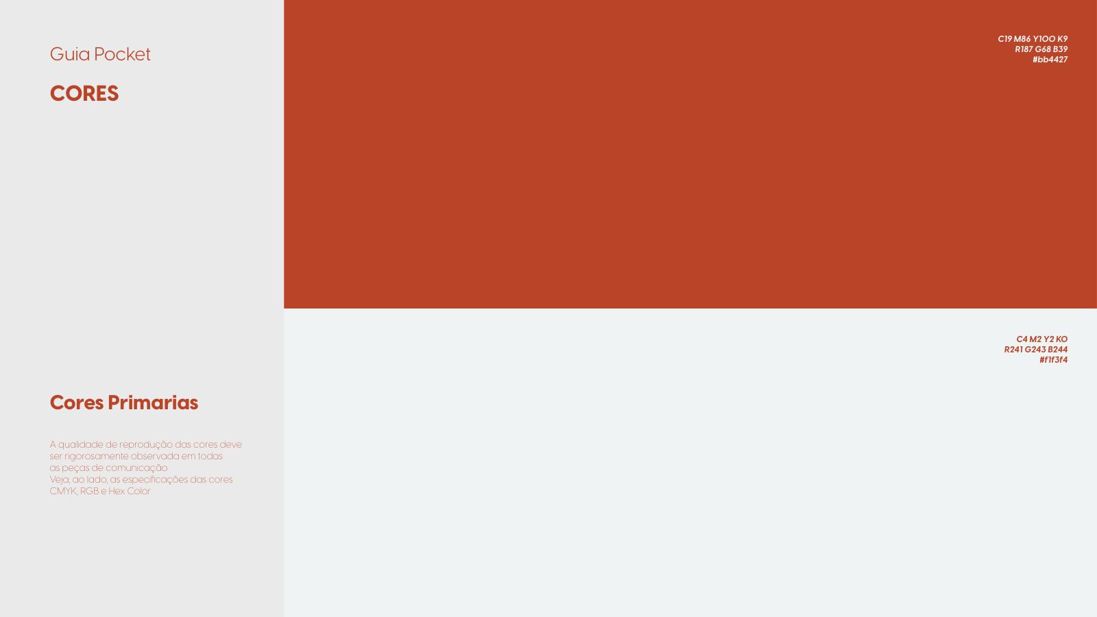 Paleta primária — brasa #bb4427 sobre nevoeiro #f1f3f4