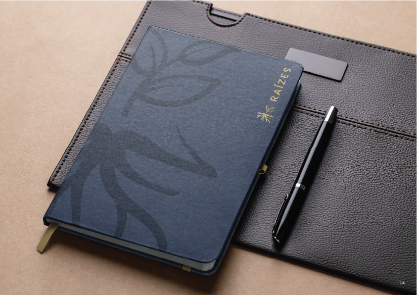 Executive notebook — midnight blue cover with embossed foliage
